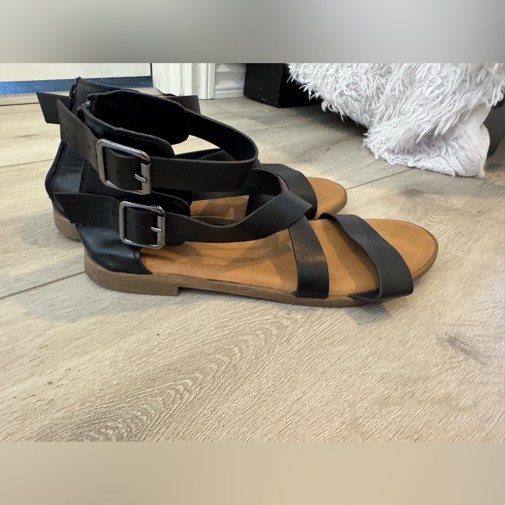BAMBOO Black and Brown Sandals with Adjustable Straps